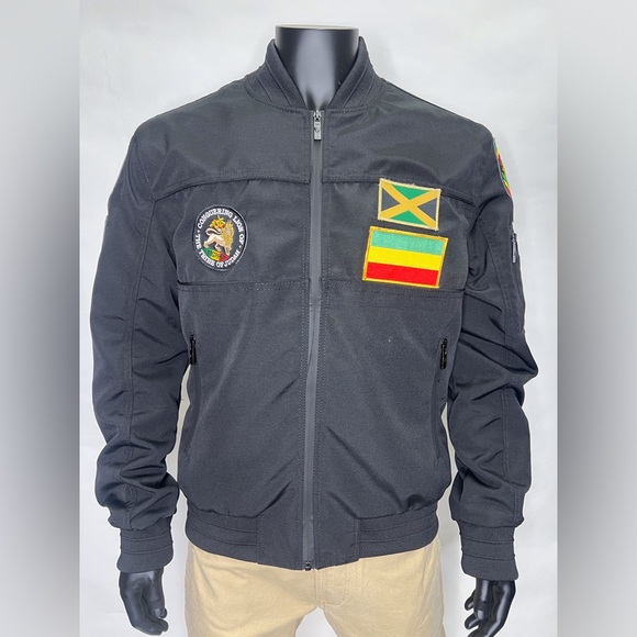 Custom Black Rasta Lion of Judah Jamaica Ethiopia Bomber jacket XL - Picture 1 of 5